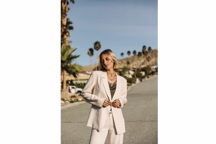 Jackets & Blazers | Freeman T Porter Bernie Plain Linen Oversize Blazer Woman, Simply Taupe