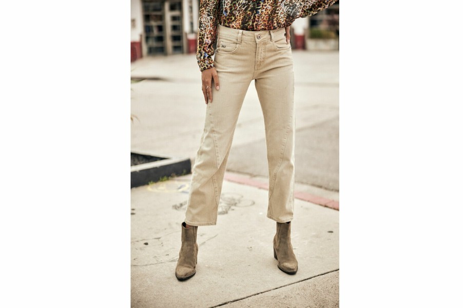 High Waist | Freeman T Porter Darla Canyon Straight Cropped Pants Woman, Bleached Sand