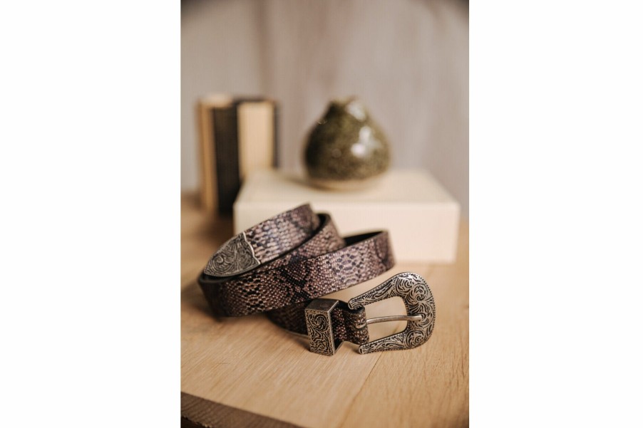 Belts | Freeman T Porter Aluru Snake Leather Belt Woman, Khaki