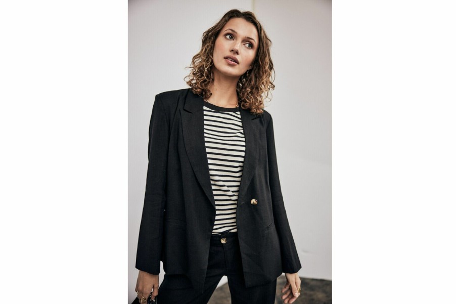 Jackets & Blazers | Freeman T Porter Bernie Plain Linen Oversize Blazer Woman, Black