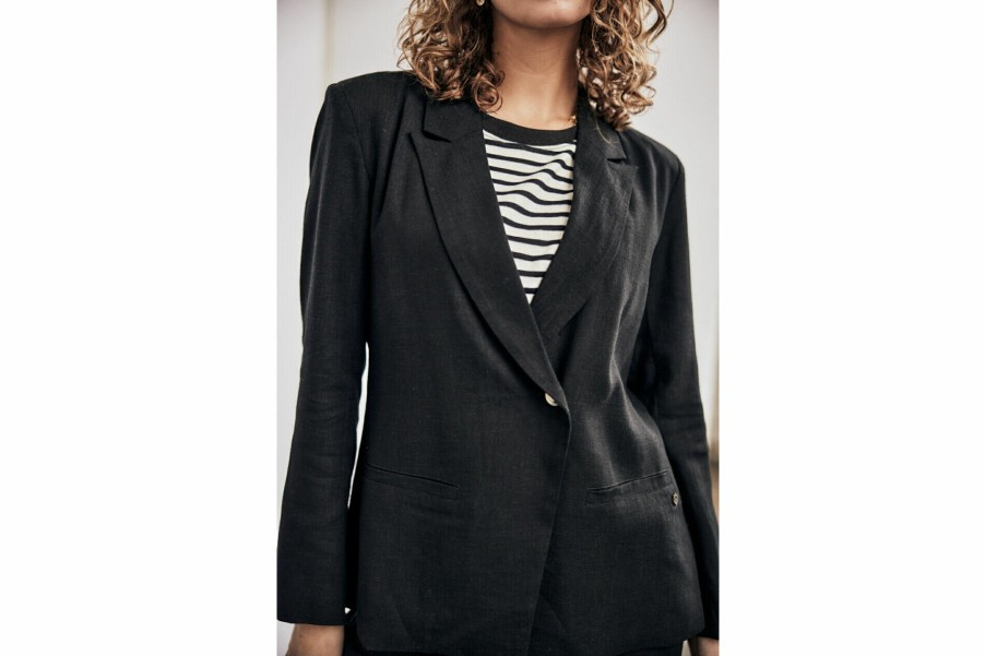 Jackets & Blazers | Freeman T Porter Bernie Plain Linen Oversize Blazer Woman, Black