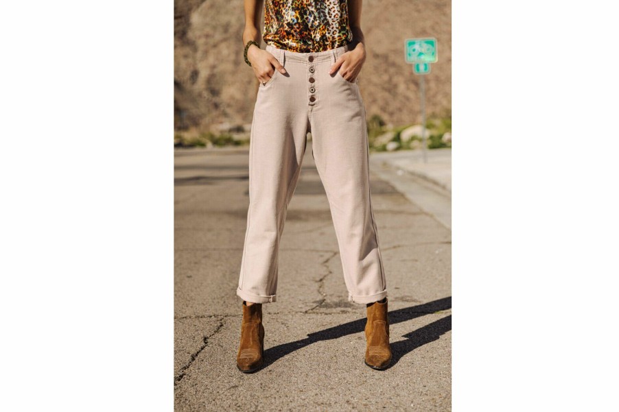 High Waist | Freeman T Porter Sloane Lecce Boyfriend Pants Woman, Simply Taupe