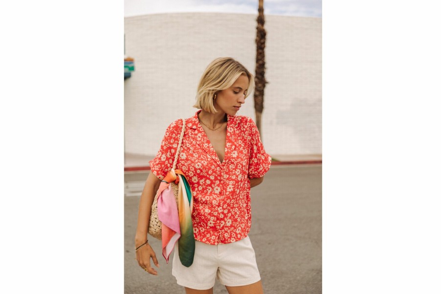 Tops & Shirts | Freeman T Porter Wina Daisy Short Sleeve Top Woman, Fiesta Red