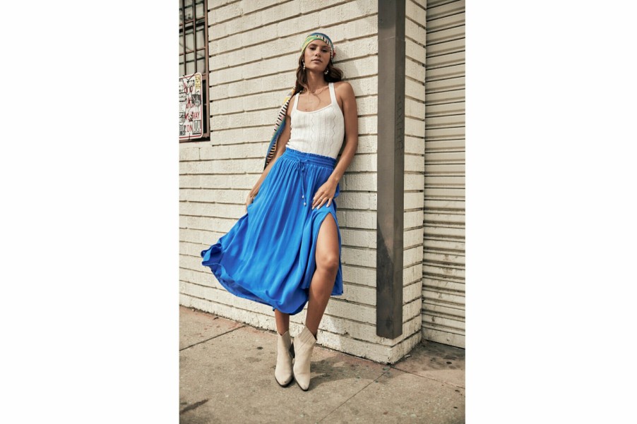 Dresses & Skirts | Freeman T Porter Joya Plain Color Long Slit Skirt Woman, French Blue