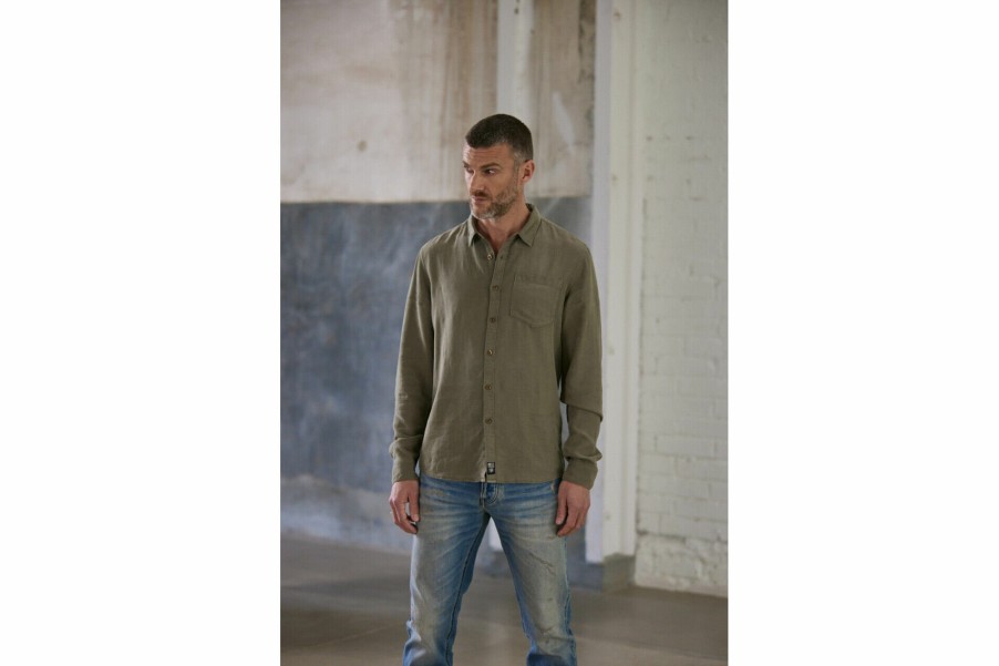 Shirts | Freeman T Porter Jeremiah Linen Dip Dye Short Sleeve Shirt Man, Deep Lichen Green