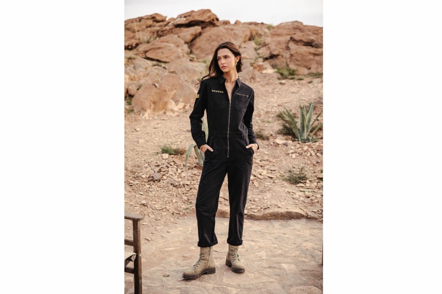 Jumpsuits & Overalls | Freeman T Porter Garance Bootcamp Long Sleeve Jumpsuit Woman, Black