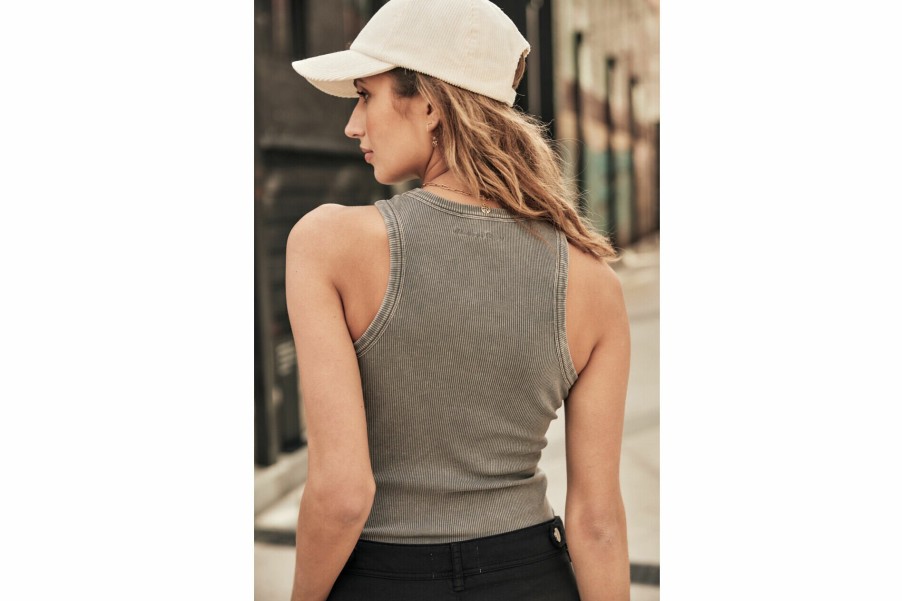 T-Shirts | Freeman T Porter Doriane Rib Slim Tank Top Woman, Old Black